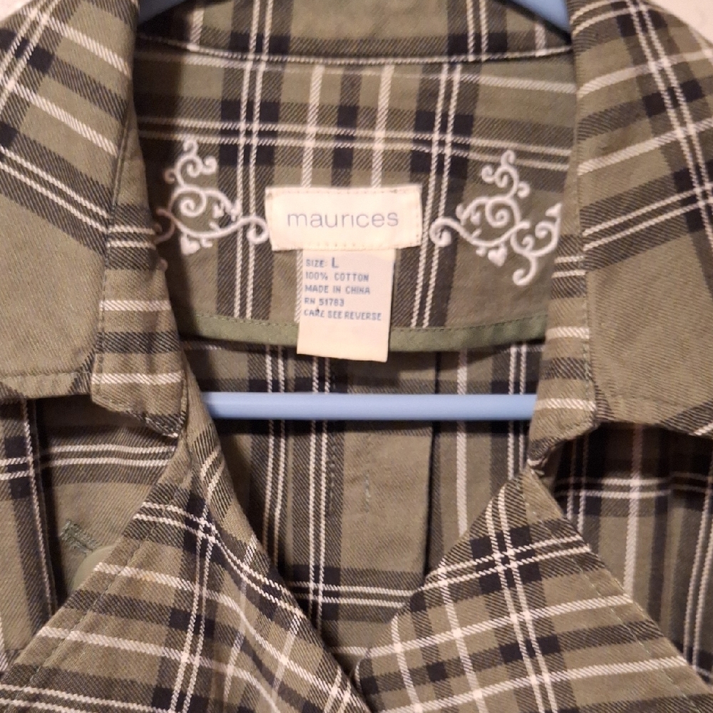 Maurices Olive Plaid Button-Up